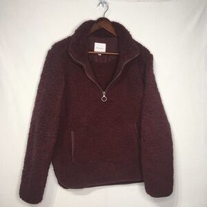 Thread & Supply Dark Red Sherpa  Pull Over 3/4 Zip Sz XS